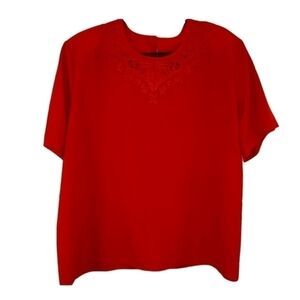 Nikki size 18 red short sleeve blouse with shoulder pads